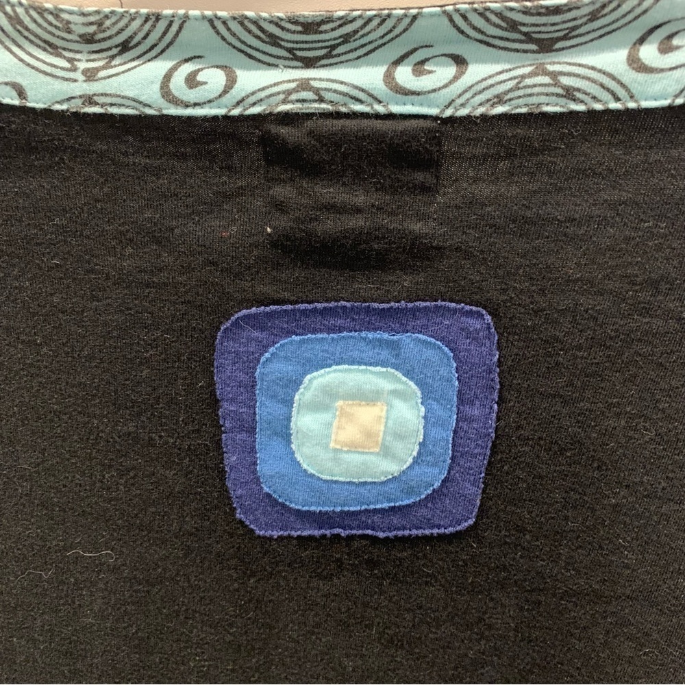Adria Mode Black Blue Patch Embellishment Organic Cotton Dress Tunic size L - Picture 5 of 7